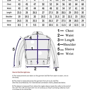 以下が含まれることがあります： 「Gents Size Chart」と書かれたサイズ表。胸囲、ウエスト、着丈、肩幅、袖丈、手首のサイズをインチで表示。ジャケットの図で測定箇所を説明。適切なサイズの測り方の説明も含まれています。
