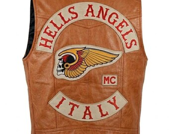Kamizelka z haftowaną czaszką śmierci Hells Angles Italy wykonana w 100% ze skóry bydlęcej