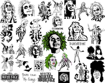 Beetlejuice SVG Bundle, 30 Files Horror Movie PNG Clipart, Gothic Halloween Cricut Files, Sublimation Design, Retro Cartoon Vector Set