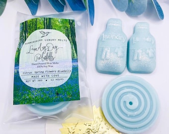 Pastillas de cera aromáticas con forma de botellas de lavandería, *ELIGE FRAGANCIA*, Campanillas azules, Eucalipto escarchado, Primavera, Muy perfumadas, Fragancia para el hogar, Aroma fresco
