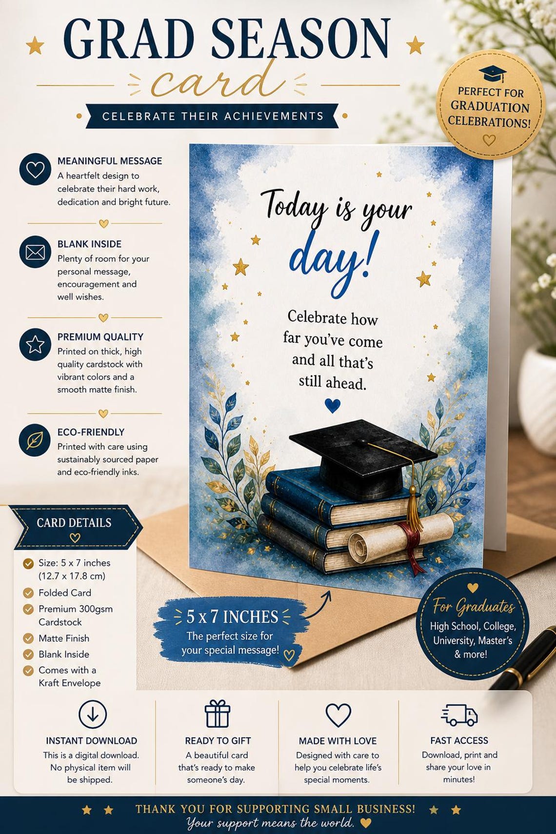 Graduation Card Printable 5x7, Congrats Grad Card, Instant Download PDF ...
