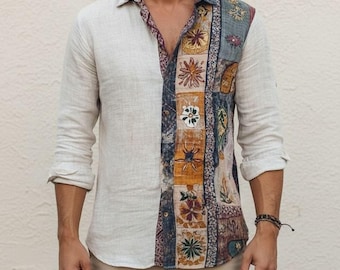 Christmas Shirt for Men: Floral Holiday Cardigan (Long Sleeve S-6XL)