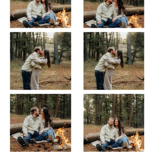 May include: A collection of six photographs of a couple in a woodland environment. They are positioned near a campfire. The text "The Clarkson's 06.20.2026 HAUGAN, MT" is displayed at the base of the image.