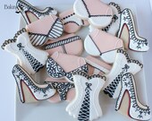 16 Bridal Shower Decorated Cookies, Boudoir cookies, High Heel Shoe Cookies, Lingerie Cookies, Bachelorette Cookies, Louboutin Cookies
