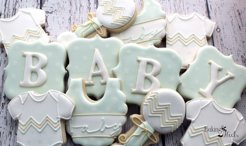 Gender Neutral Baby Shower Cookies Baby Bib Cookies Baby Etsy