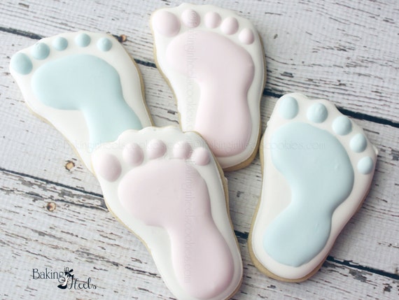 Gender Reveal Baby Shower Footprint Cookies Baby Shower Etsy