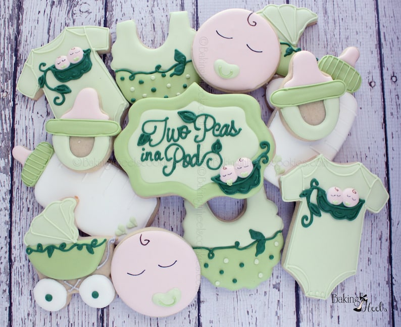 Twin Baby Shower Cookies Pea In A Pod Cookies Gender Neutral Etsy