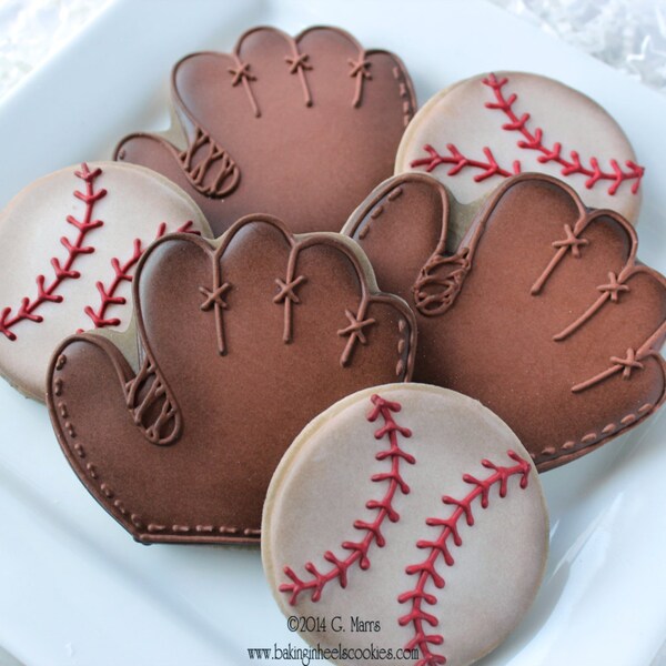 Vintage Baseball Decorated Cookies, Baseball Cookies, Baseball Glove Cookies, Boys Birthday Cookies, Ball Cookies, Vintage cookies,