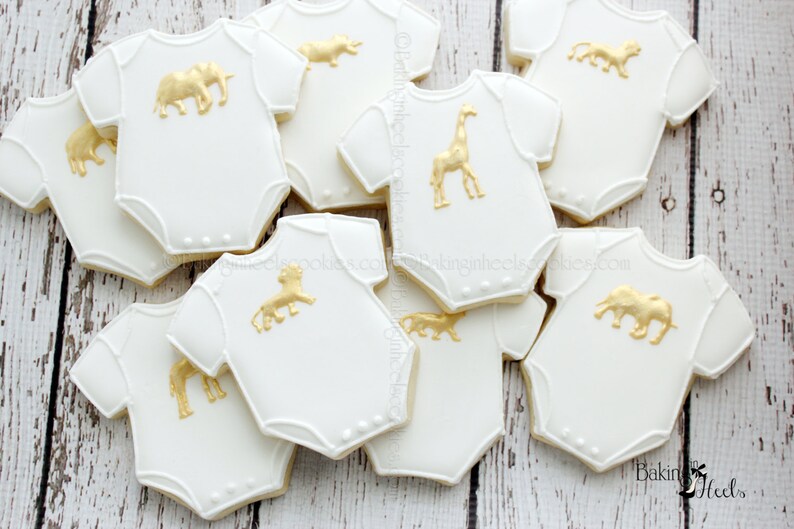 Gold Animal Onesie Baby Shower Cookies Golden Safari Image 0