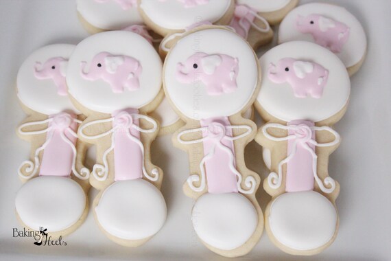 Elephant Baby Rattle Cookies It S A Girl Decorated Etsy