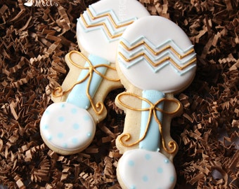 Chevron Baby Shower Cookies, It's A Boy Decorated Cookies, Baby Rattle Cookies, Polka Dot Cookies, Baby Shower Cookies