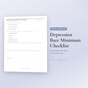 Utskrivbar checklista för depression | Dagligt överlevnadsschema | Spårning av grundläggande behov | PDF direktnedladdning