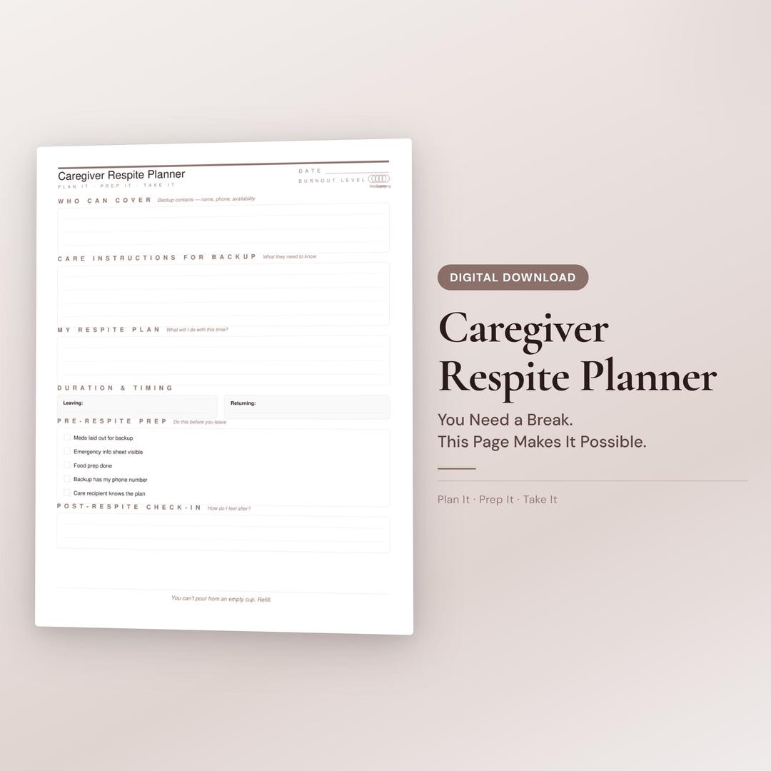 Respite Timesheet Caregiver Respite Planner Printable | Backup Prep, Self-care Schedule ...