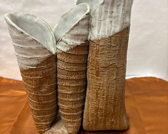ロナルド・バーク・スタジオ陶器の花瓶、手作りの炻器製ブルータリズム陶器アート