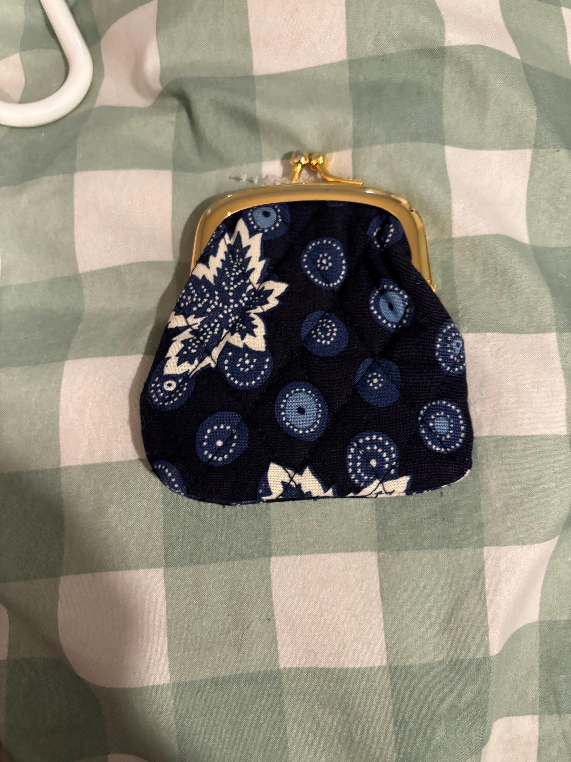 Vera Bradley Blue Coin Pattern Mid Sized Backpack Purse + Matching Coin Wallet NWT Vera Bradley Quilted Coin Purse Zip Pouch Blue with  main image 2