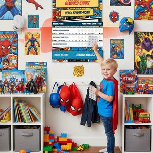 Superhero Reward Chart, Personalized Kids Behavior Tracker, Power Up Mission Map, Boys Bedroom Decor, Editable Goal Chart, Digital Download.