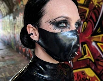 Handcrafted Latex Face Mask with Studs Detail – Bold Statement Accessory