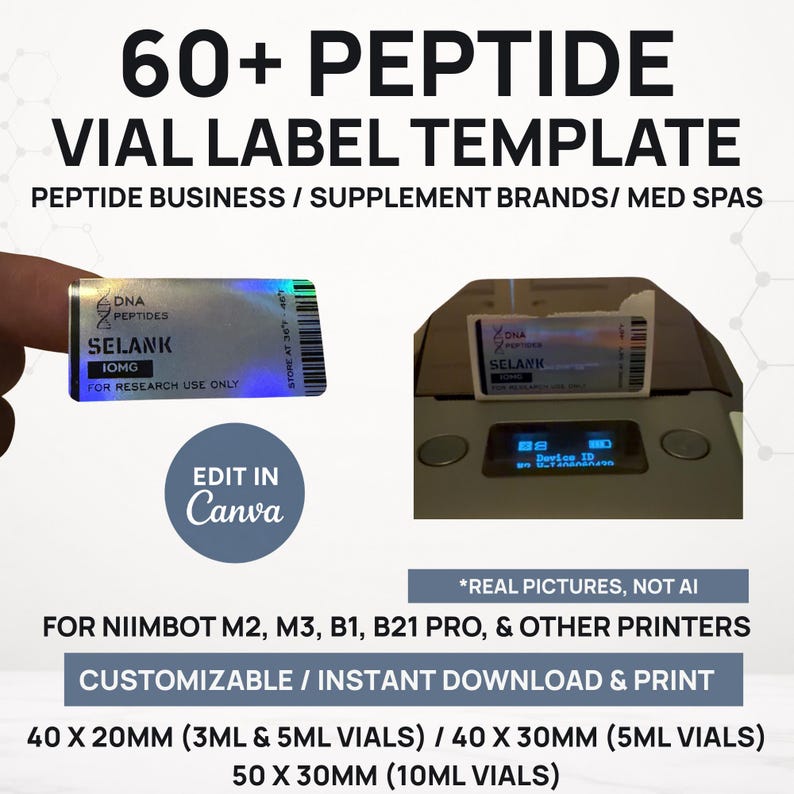 Editable Peptide Label Template | Niimbot M2 | 40x20mm 40x30mm 50x30mm ...