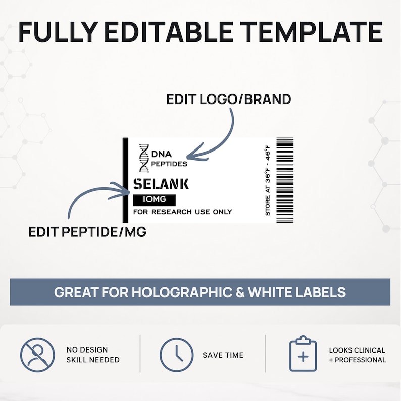 Editable Peptide Label Template | Niimbot M2 | 40x20mm 40x30mm 50x30mm ...