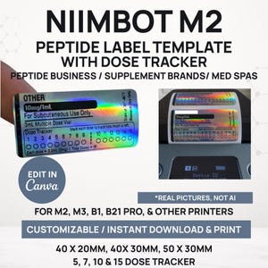 Może przedstawiać: Holograficzna prostokątna etykieta do drukarek Niimbot M2 z trackerem dawkowania od 1 do 15, zawierająca napisy 10mg/1mL, For Subcutaneous Use Only, 3mL Multiple Dose Vial oraz Store at 2-8 degrees Celsius.