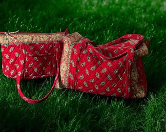 Vintage 90s Vera Bradley Provencal Red Paisley 2-Piece Duffel and Travel Tote Bag Set