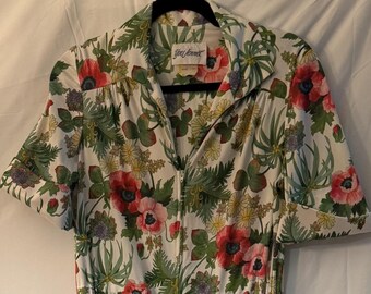 Vintage Yves Jennet 70s Floral Jumpsuit | Wide-Leg Poppy Botanical Print Gown