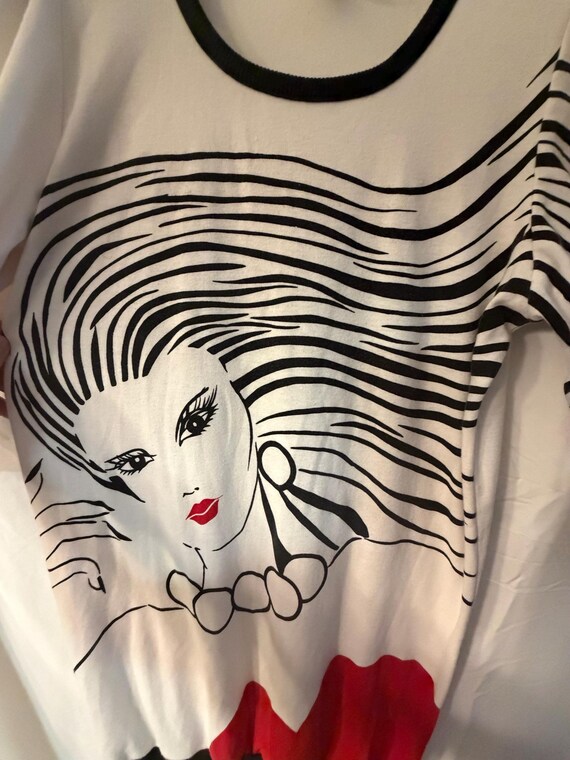 Vintage Clovis Ruffin Knit Dress – Graphic Pop Art Face Print, 80s/90s Wearable Art View 6