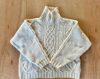 Jersey de cuello alto vintage de Luidiana Company Italy, color crudo, punto trenzado, cuello alto, hecho en Italia, talla XL