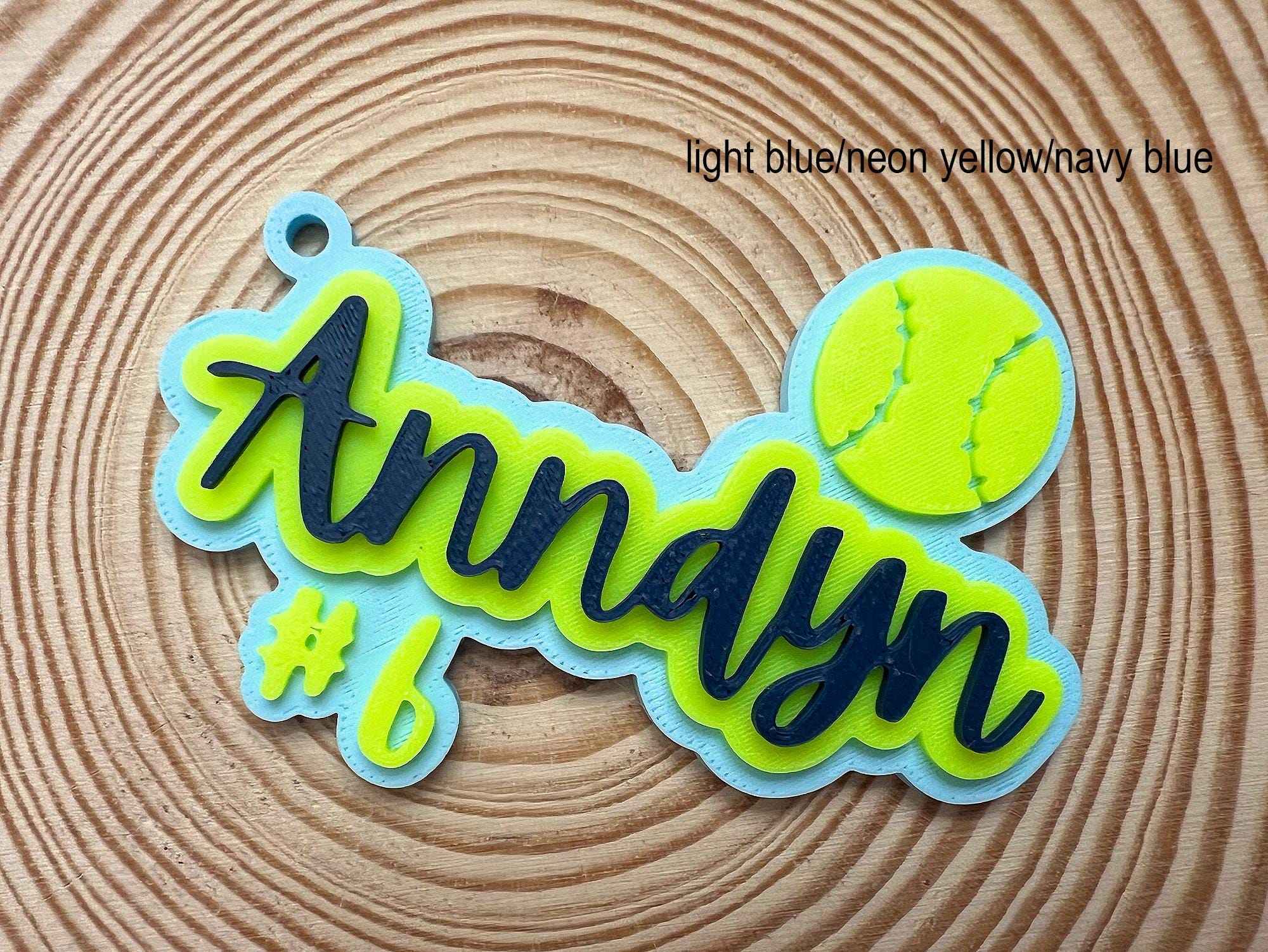 Personalized 3D Softball Bag Tag – Custom Name & Optional Number in 3 Colors
