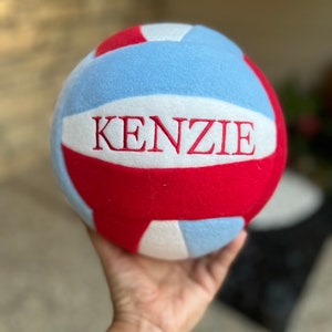 light blue/ red/ white tricolor volleyball.