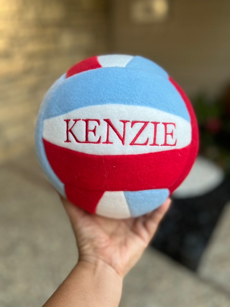 light blue/ red/ white tricolor volleyball.