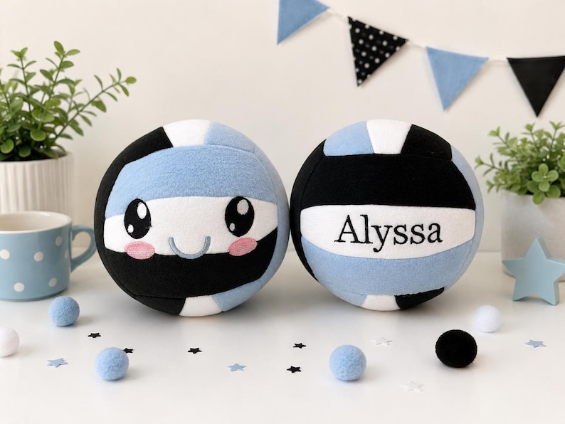 Personalized Fleece Volleyball Plush Pillow: Tricolor Stuffed Volleyball with Embroidered Name image 7