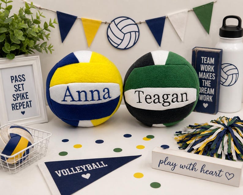 Personalized Fleece Volleyball Plush Pillow: Tricolor Stuffed Volleyball with Embroidered Name image 8