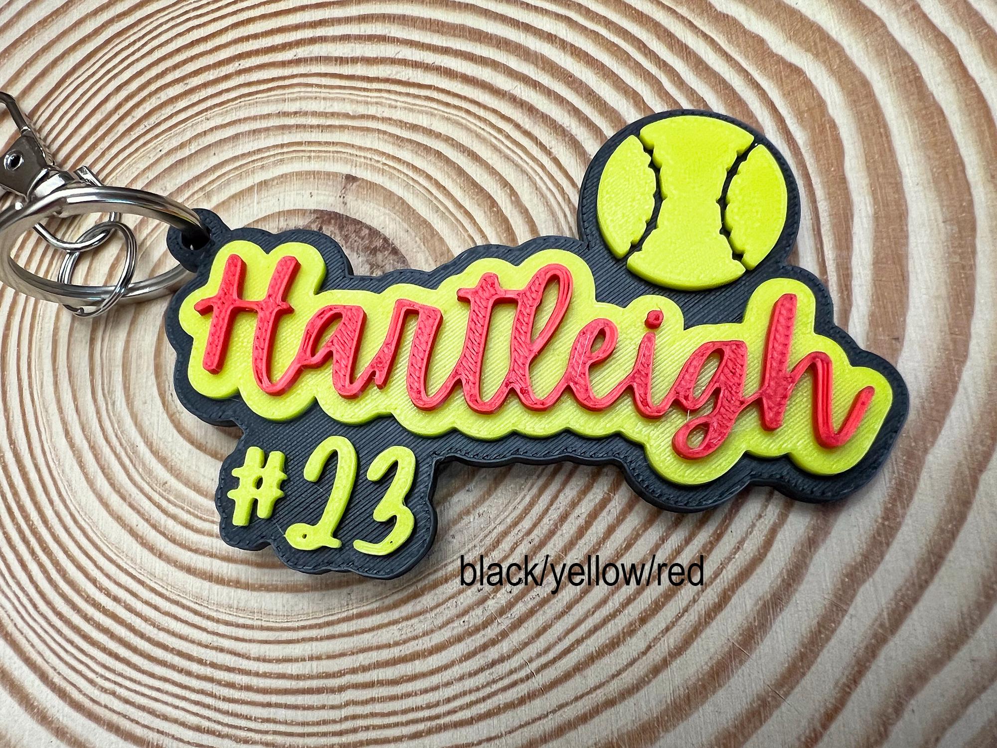 Personalized 3D Softball Bag Tag – Custom Name & Optional Number in 3 Colors