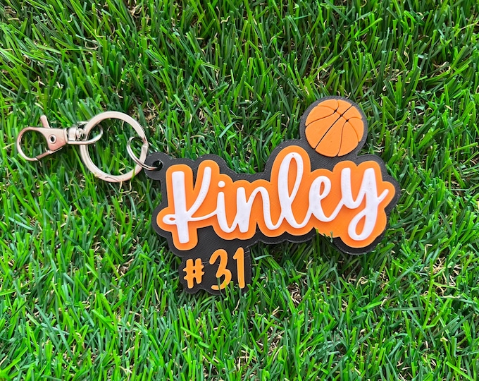 Personalized 3D Basketball Bag Tag – Custom Name & Optional Number in 3 Colors
