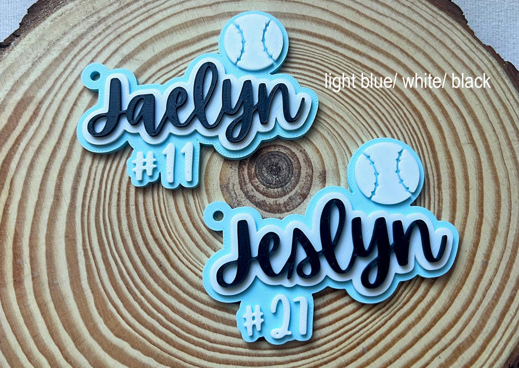 Personalized 3D Softball Bag Tag – Custom Name & Optional Number in 3 Colors