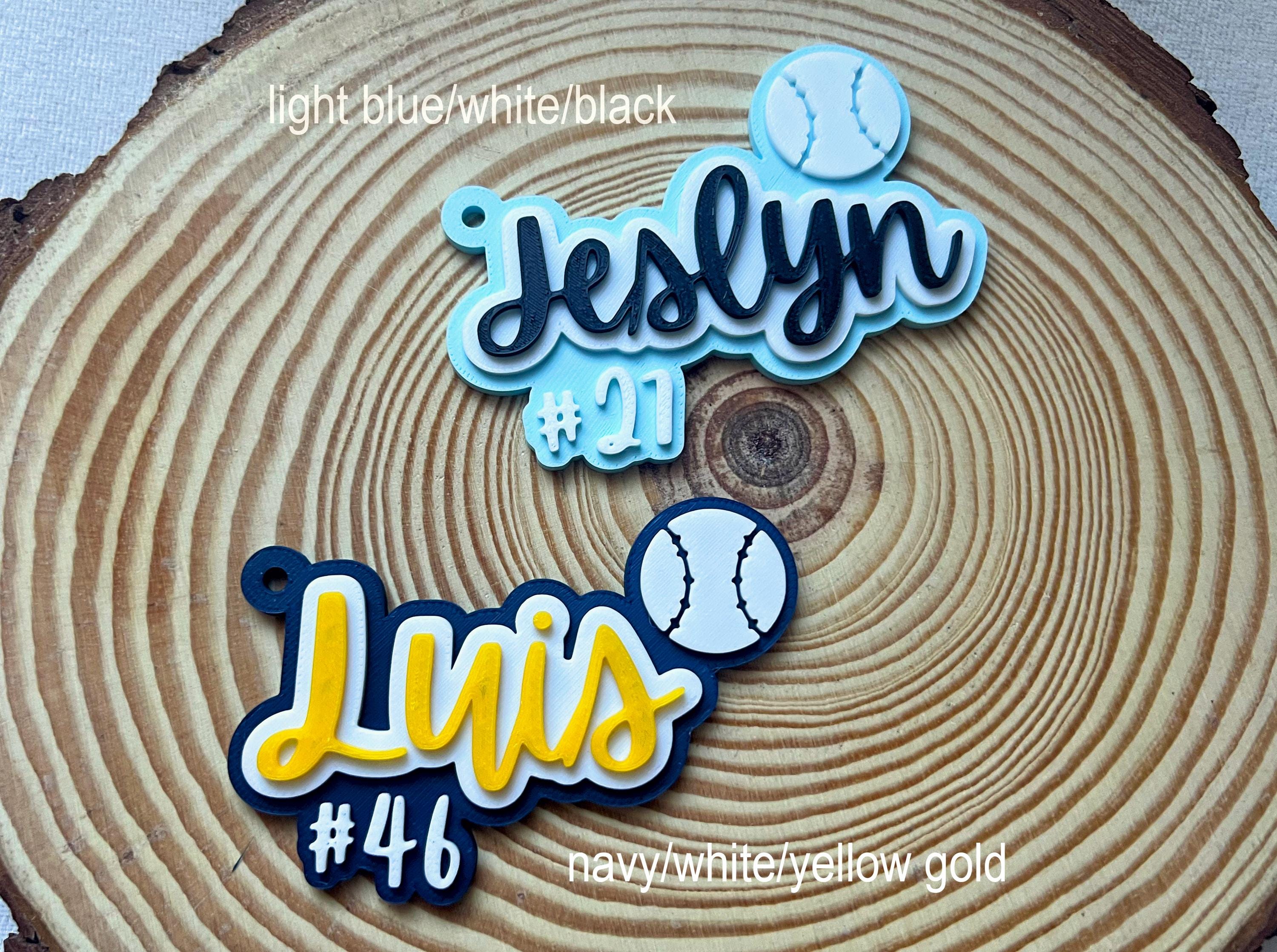 Personalized 3D Softball Bag Tag – Custom Name & Optional Number in 3 Colors