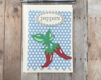 Pepper Greeting Card, Vegetable Harvest Card, Peppers Vegetable Art Card, Paper Handmade Greeting Card, Gardener Gift, Garden Gifts