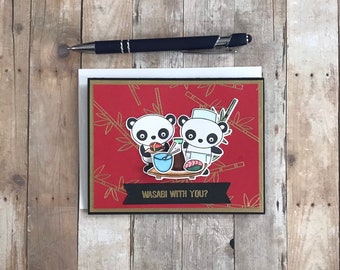 Sushi Card, Wasabi Card, Panda Card, Sushi Gifts, Panda Gifts, Hello Card, Blank Cards, Birthday Gifts for Her, Bamboo Plant Card