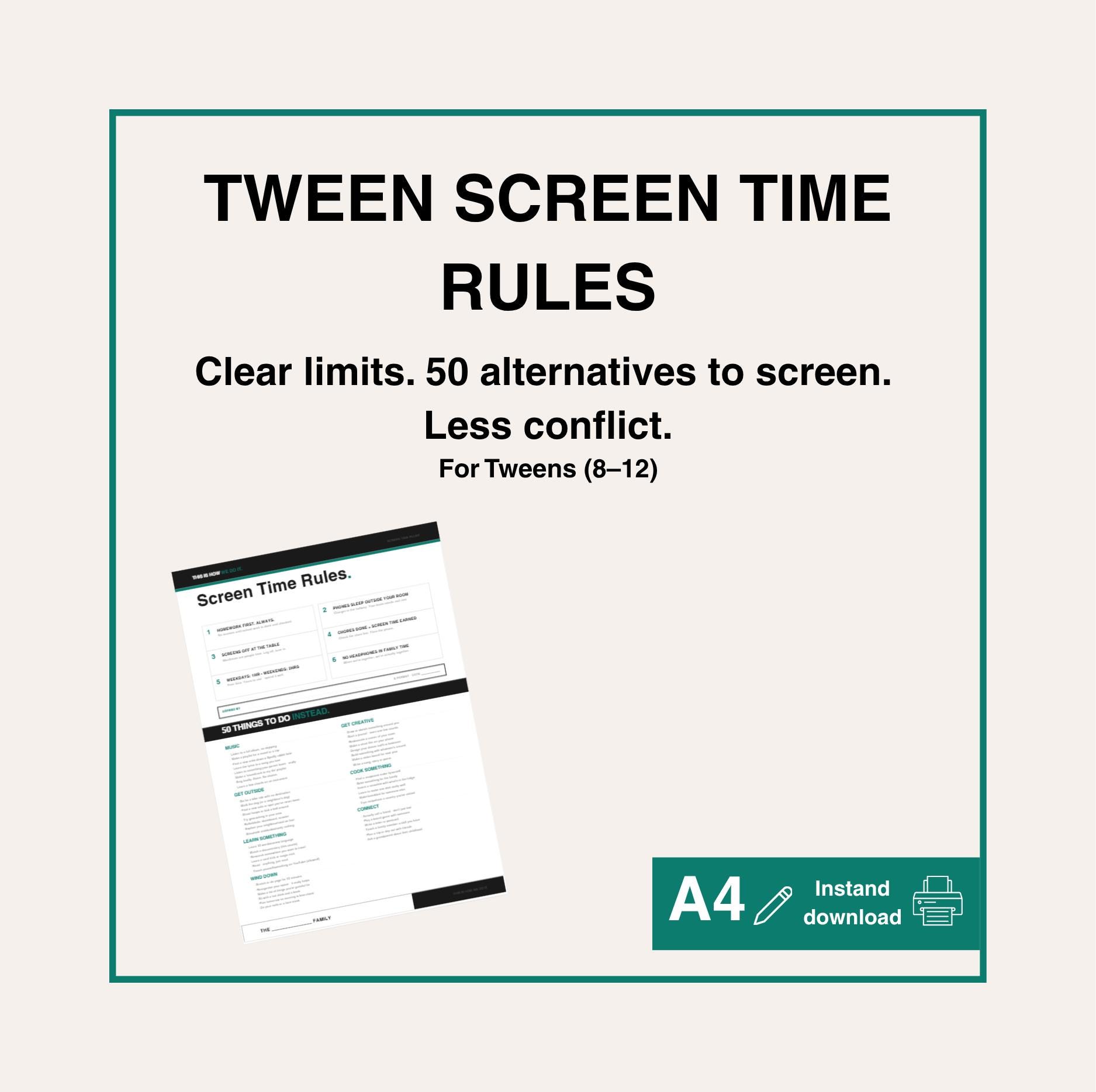 Screen Time Rules Printable for Tweens | Kids Screen Contract | Digital ...