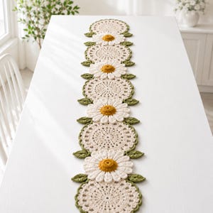 Crochet Daisy Garden Table Runner Pattern | Floral Table Runner PDF | Digital Download