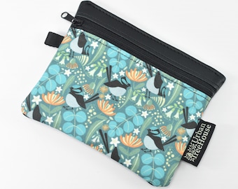 Small purse. Blue wren garden fabric features Australian flora and fauna.