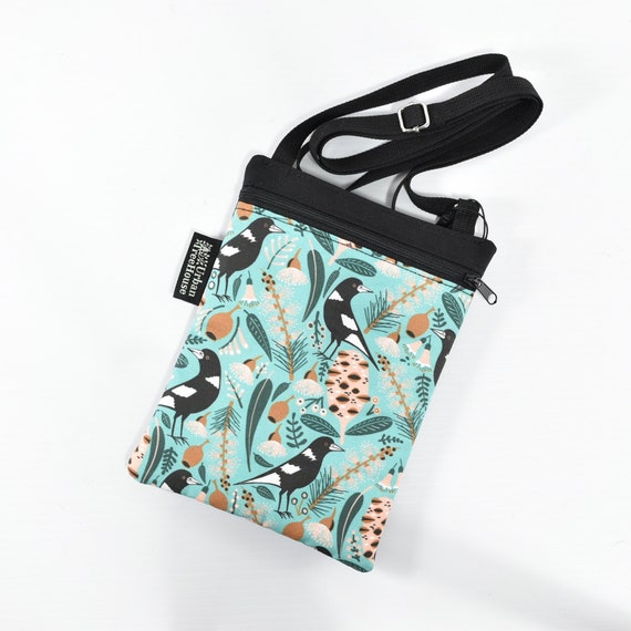 Cross Body Bag. Australian Bush Magpie Fabric by Vicki Larner