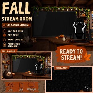 Herbstliches Stream-Overlay | Gemütliches Gaming-Zimmer für den Herbst | Animierter OBS-Hintergrund | Twitch-Webcam- und Gameplay-Layout