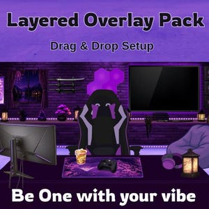 Anime Purple Stream Overlay Pack | Layered OBS Setup (digital nedladdning)