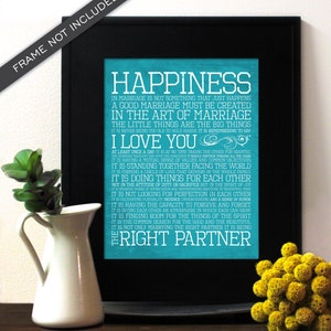 The Art of Marriage, Wedding Vows, Inspirational Quote printed. Subway Art. Unframed.