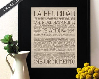 El arte del Matrimonio, The Art of Marriage in spanish, Wedding Vows, Perfect wedding gift, Subway Art. Unframed.