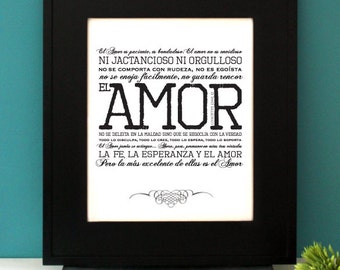 1 Corintios 13 Spanish Wedding Gift, Inspirational Quote (Unframed)