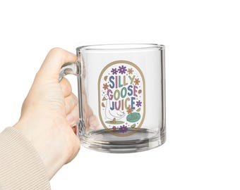 Silly Goose Juice Glass Mug – 10oz Clear Cup with Flower Motif