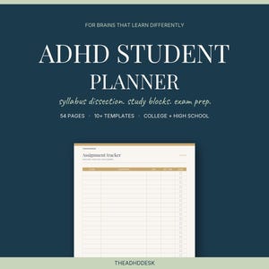 ADHD Student Planner Printable PDF | 54 Pages Assignment Tracker Study ...